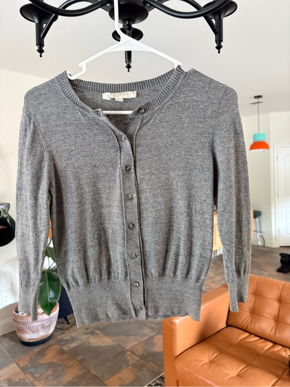 LOFT Heather Gray Button-Front Women's Cardigan